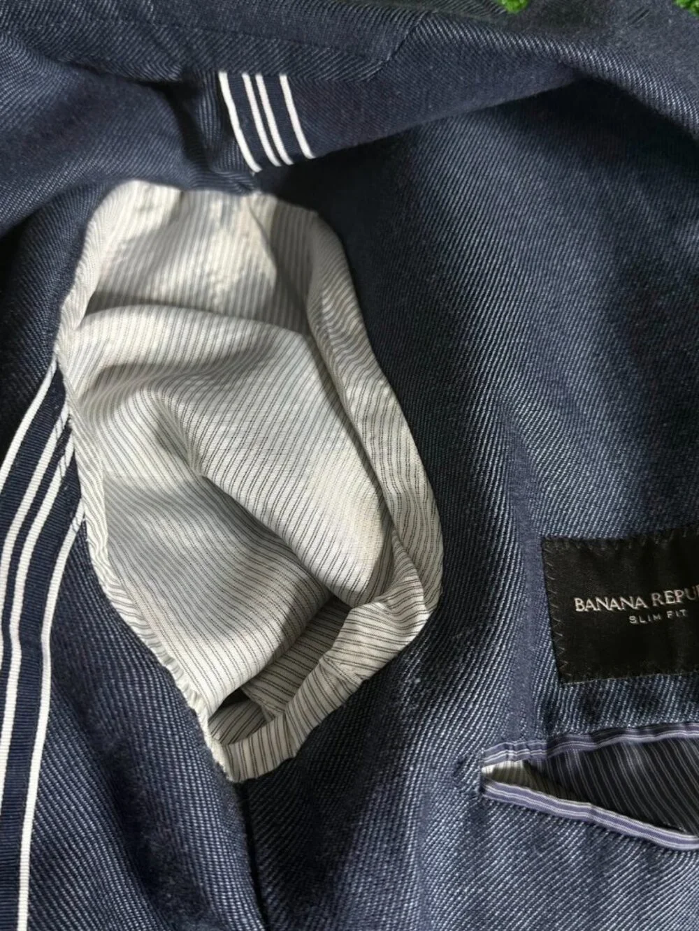Banana Republic Men's Wool Linen Blend Blazer Navy Blue Sport Coat Size 38S